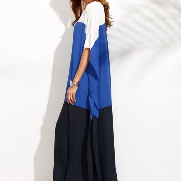 Color block slit maxi dress.  White , royal & navy. Washable,  great for… - Picture 1 of 16